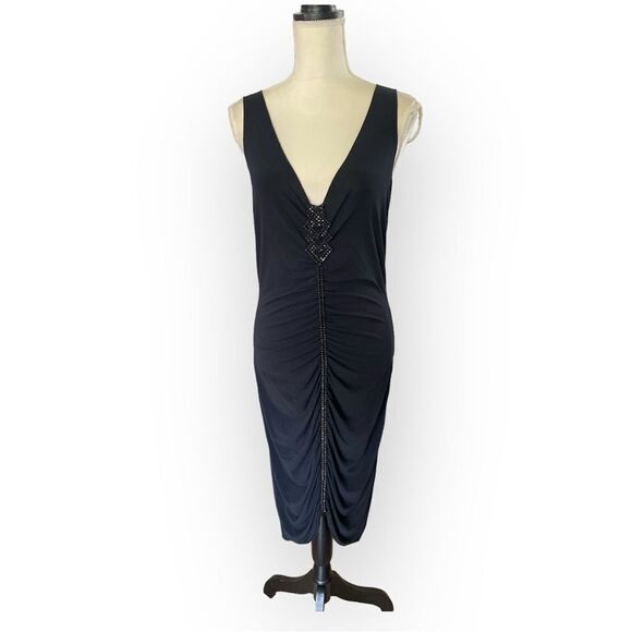 Armani Collezioni Black Low Neckline Rhinestone Midi Length Evening Dress - Picture 1 of 8
